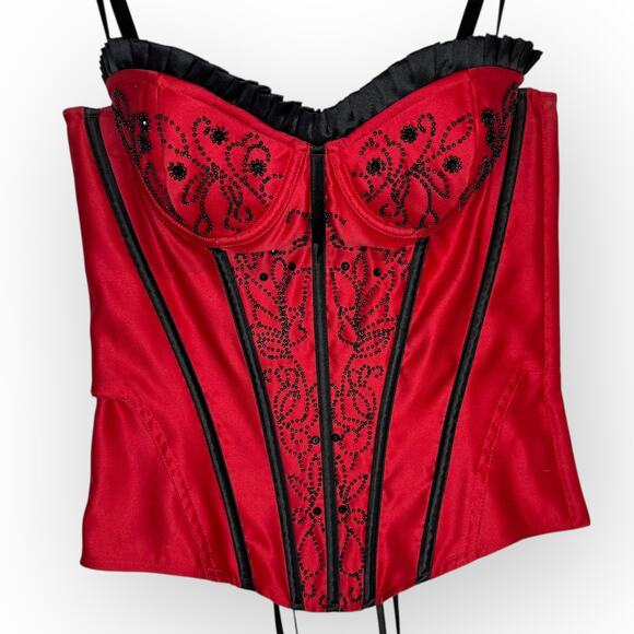 Vintage Red Beaded Corset Small - Picture 2 of 12